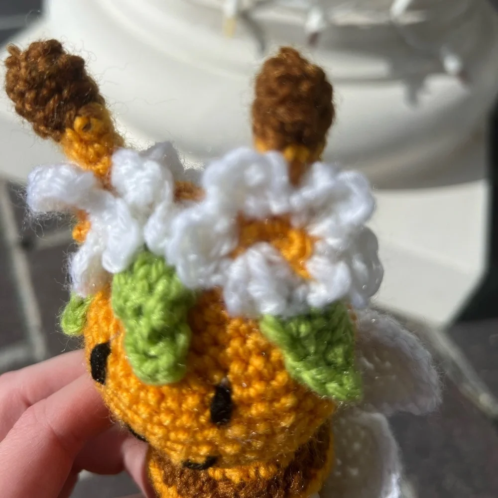 Hand Crocheted Flower Child Bumble Bee Stuffed Animal Plushie! - Picture 7 of 10